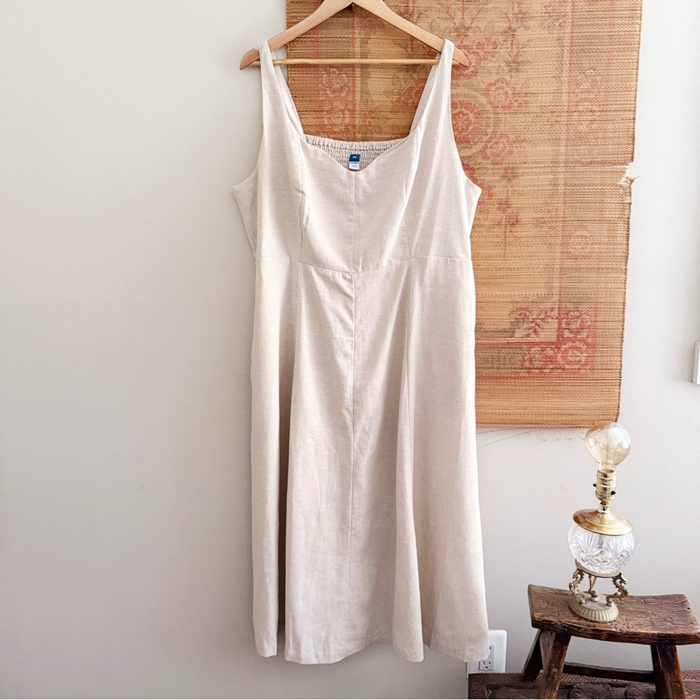 Linen Blend Sweetheart Neckline Aline Midi Dress
